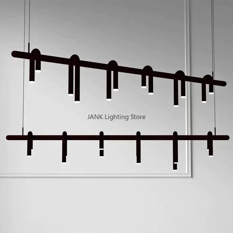 Modern black metal circular ring pendant lights with sleek vertical fixtures designed for dining room decorbites chandelier