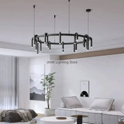 Black industrial circular ring pendant chandelier with multiple vertical lights for dining room decorbites pendant lights