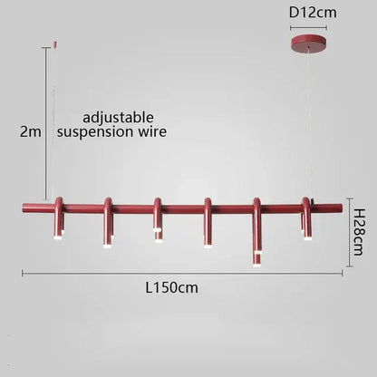 Red minimalist modern pendant lights with cylindrical arms and integrated leds for decorbites circular ring pendant