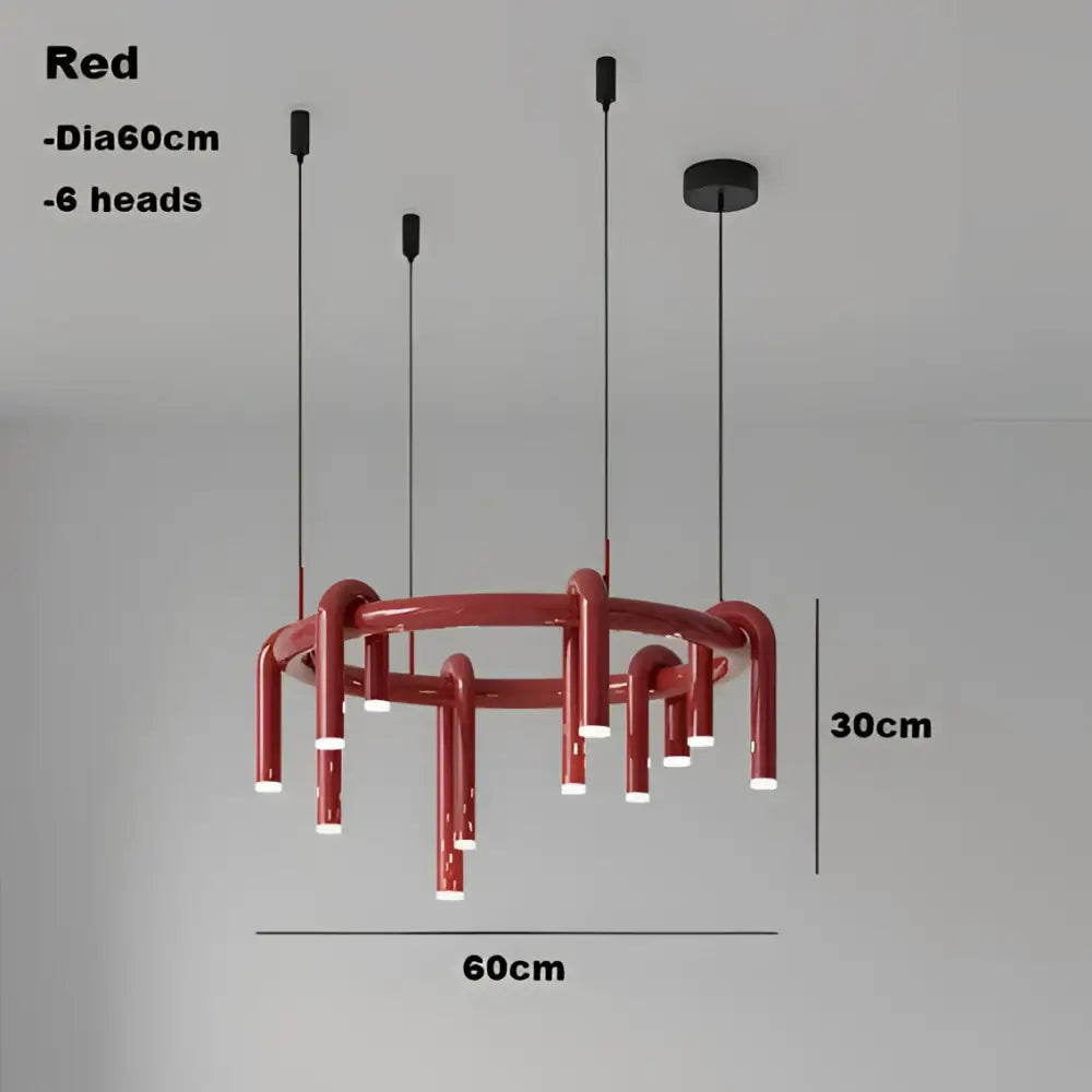Industrial black circular ring pendant lights with red six-head illuminated circular ring pendant for dining room decorbites circular ring