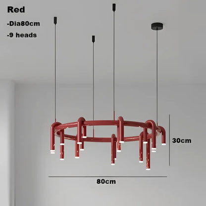 Industrial black circular ring pendant lights featuring a red circular chandelier with nine illuminated heads for dining room decorbites circular ring pendant
