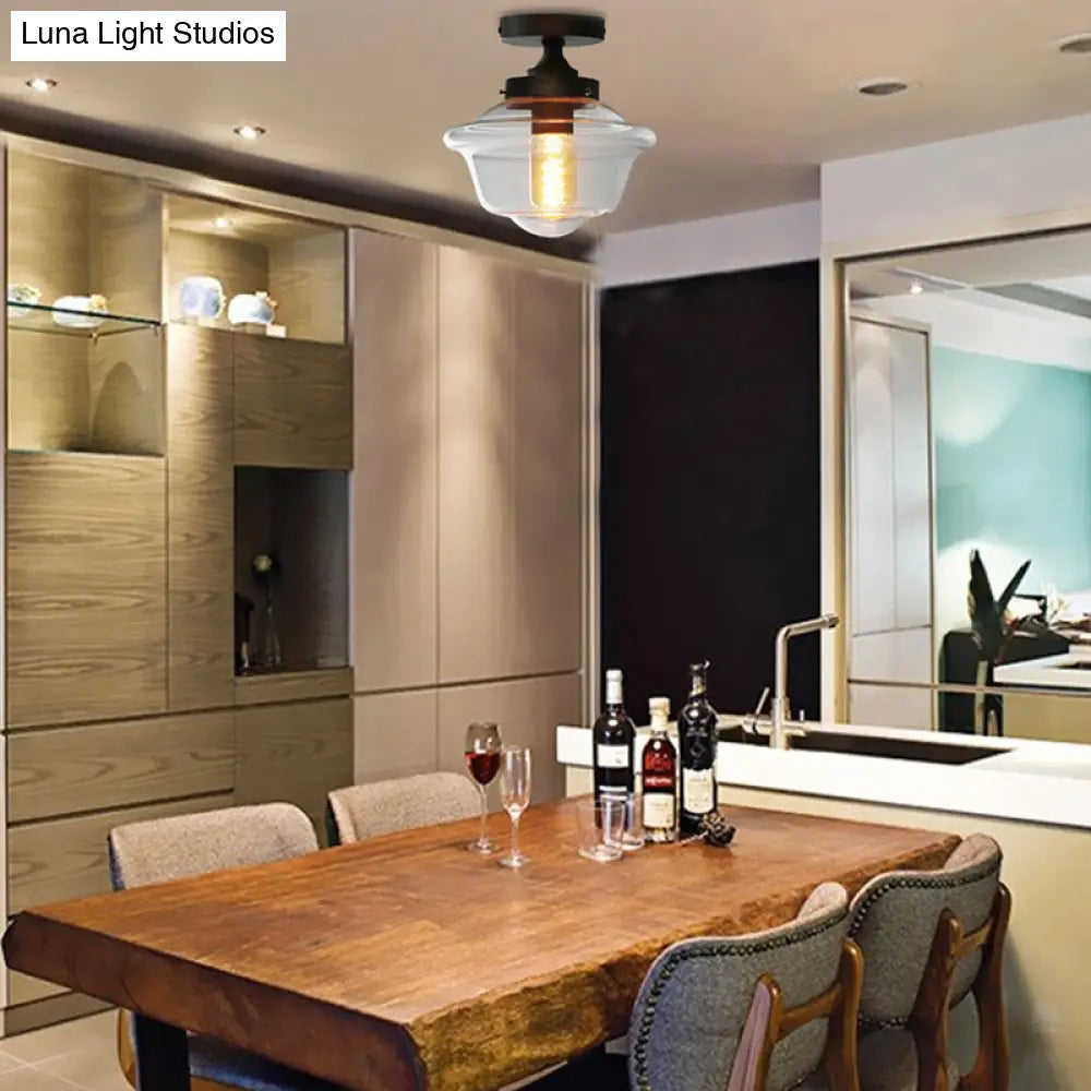 DecorBites™ DecorBites™ Industrial Black Clear Glass Ceiling Mount Light Fixture for Dining Room - 6"/8" Wide