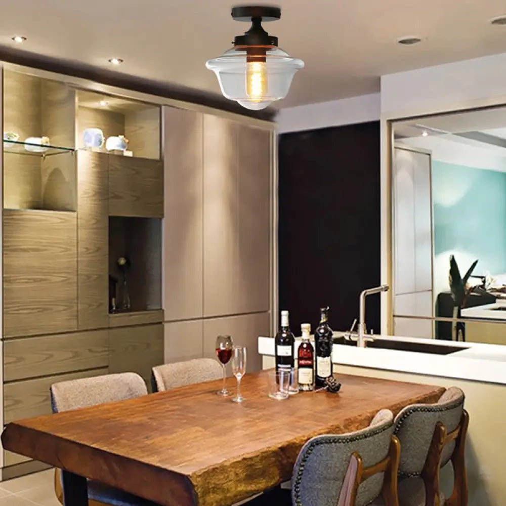 DecorBites™ DecorBites™ Industrial Black Clear Glass Ceiling Mount Light Fixture for Dining Room - 6"/8" Wide