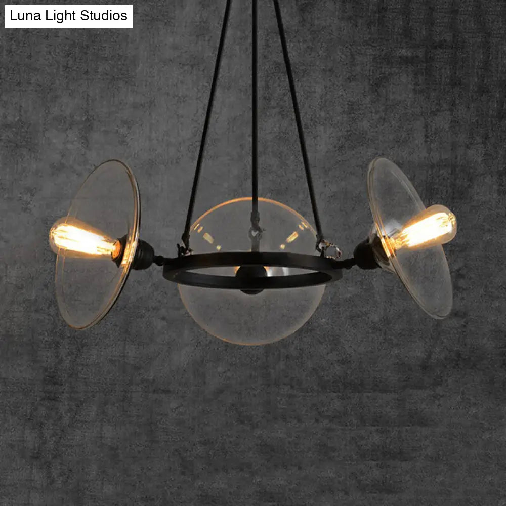Industrial Black Clear Glass Pendant Chandelier with 3-Light Disc Shades - Perfect for Living Room