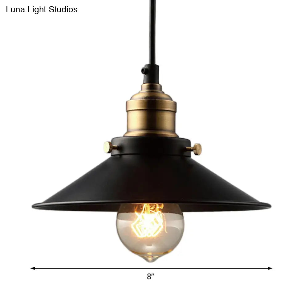 Industrial Black Cone Metal Pendant Ceiling Light - Stylish Single Bulb Hanging Lamp for Living Room