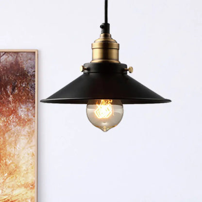 Industrial Black Cone Metal Pendant Ceiling Light - Stylish Single Bulb Hanging Lamp for Living Room