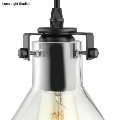 Industrial Black Cone Pendant Lighting - Clear Glass Hanging Light Fixture for Living Room