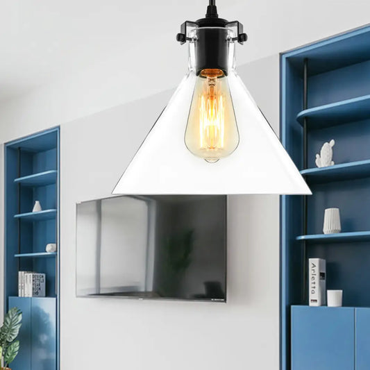 Industrial Black Cone Pendant Lighting - Clear Glass Hanging Light Fixture for Living Room