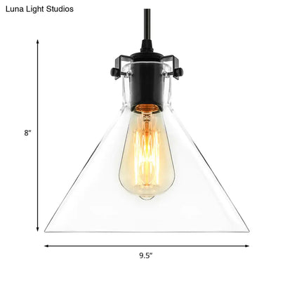 Industrial Black Cone Pendant Lighting - Clear Glass Hanging Light Fixture for Living Room