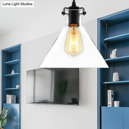 Industrial Black Cone Pendant Lighting - Clear Glass Hanging Light Fixture for Living Room