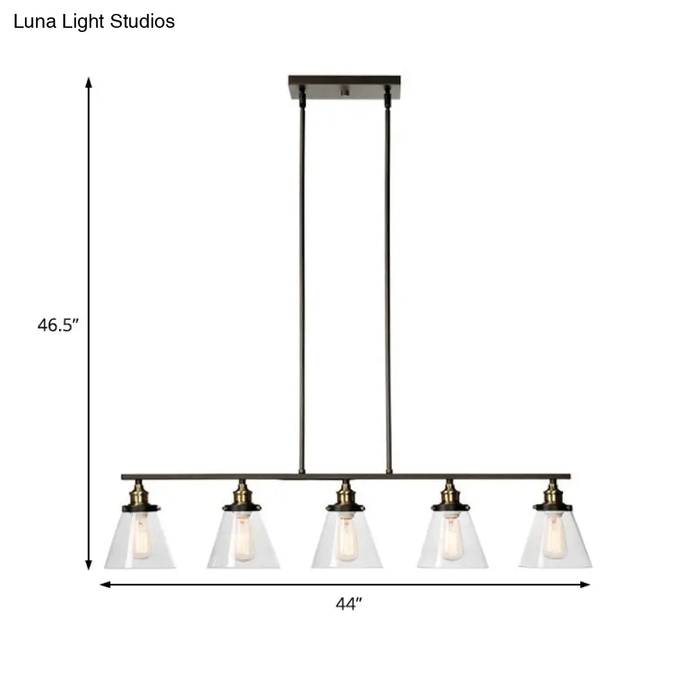 DecorBites™ Industrial Black Cone Shade Clear Glass 5-Head Island Chandelier for Dining Room