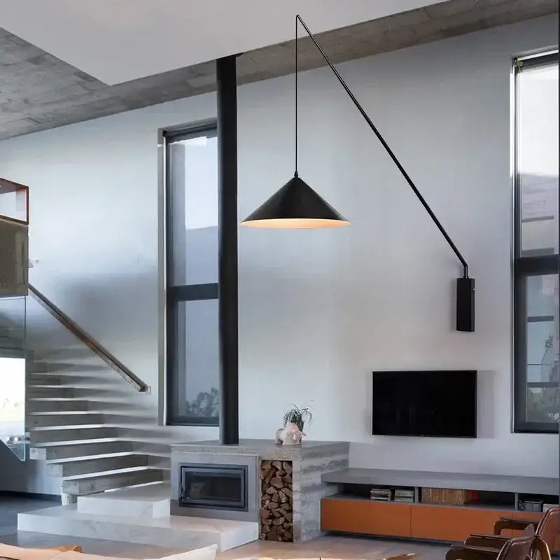 Industrial black conical fishing sconce kitchen wall lamp with sleek articulated arm and matte finish by decorbites industrial