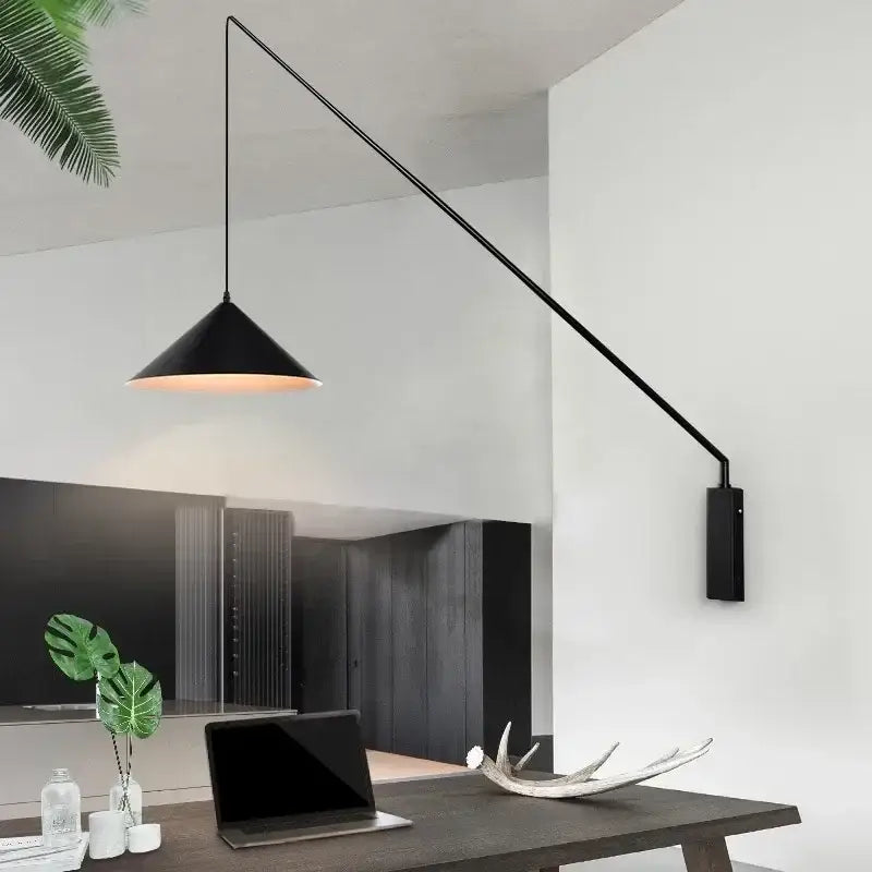 Black conical industrial fishing sconce with sleek matte finish for kitchen wall decor by decorbites industrial