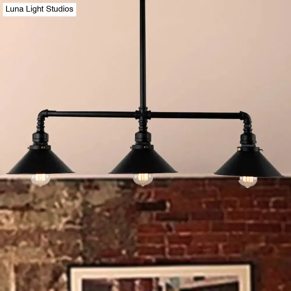Industrial black conical island dining room pendant light with three exposed bulbs compatible with 220v-240v 110v-120v