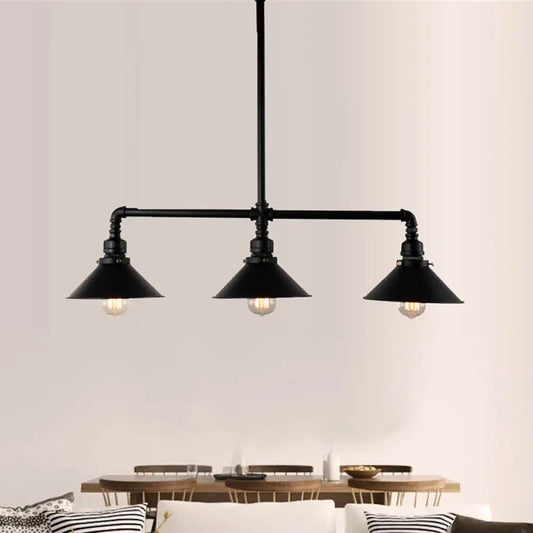 Black industrial conical island 3 bulb pendant light for dining room with 220v-240v 110v-120v compatibility