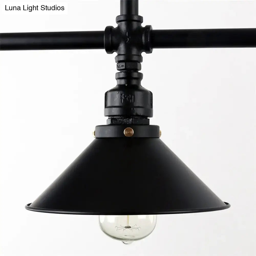 Industrial black conical island 3 bulb pendant light with matte finish and brass accents for dining room 220v-240v 110v-120v