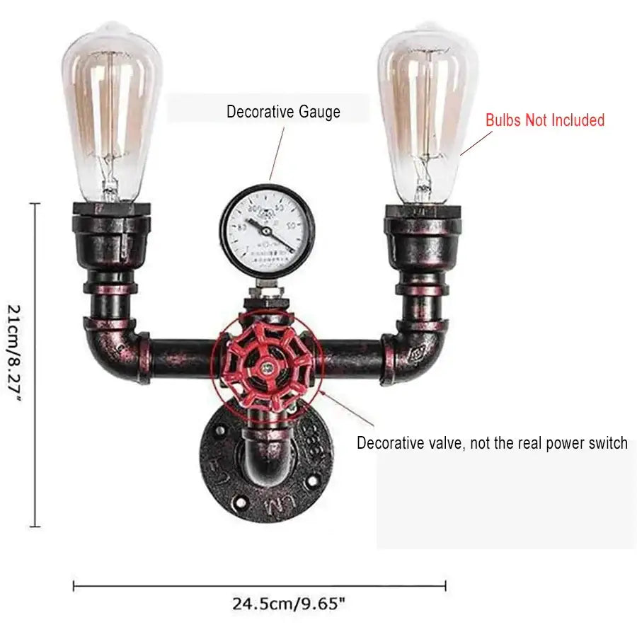 Industrial black and copper steampunk wall sconces with clear filament bulbs black metal pipes and decorbites copper fittings
