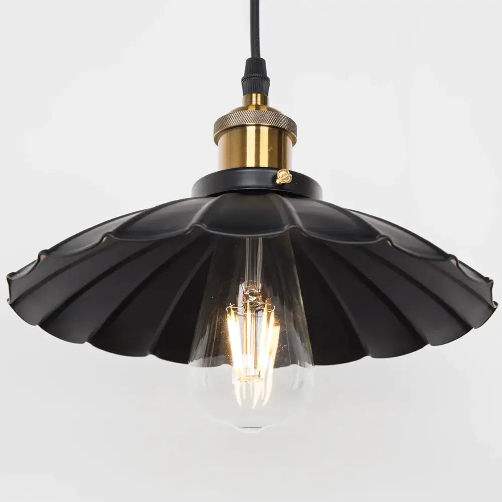 Black scalloped metal pendant light with brass socket and exposed Edison bulb decorbites copper vintage pendant