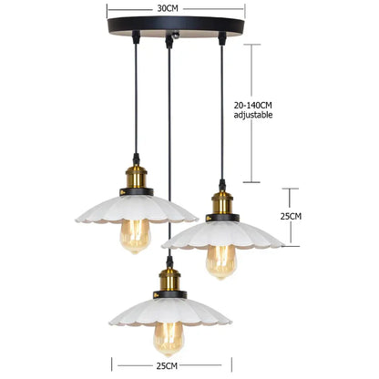 Three-light pendant light with black metal frame brass accents and white scalloped glass shades for kitchen decorbites copper vintage style
