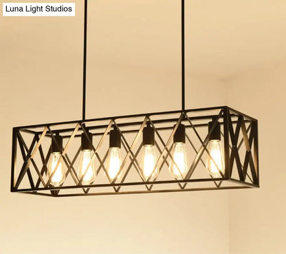 DecorBites™ Industrial Black Cross-Framed Pendant Light for Dining Table