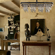 Decorbites contemporary black crystal chandelier with 15 lights, industrial black pipe fixture height and width for bars