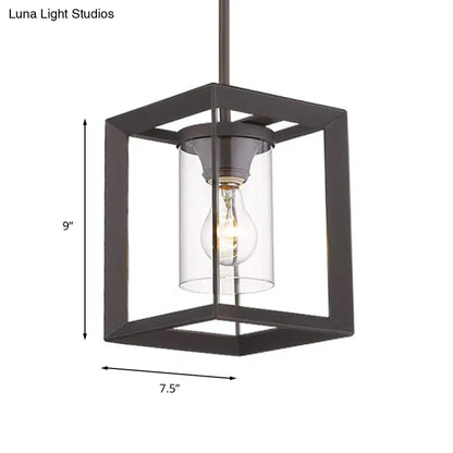 Industrial Black Cylinder Glass Pendant Light - Clear Glass - Living Room Ceiling Fixture