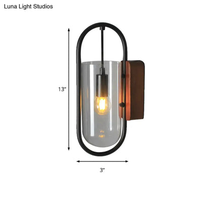 DecorBites™ DecorBites™ Industrial Black Cylinder Sconce Lighting - Clear/Amber Glass Wall Mount Fixture