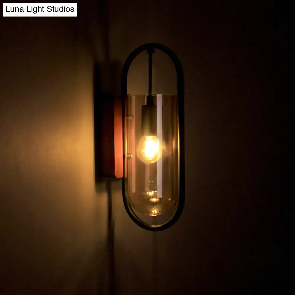 DecorBites™ DecorBites™ Industrial Black Cylinder Sconce Lighting - Clear/Amber Glass Wall Mount Fixture