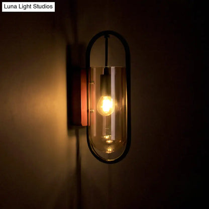 DecorBites™ DecorBites™ Industrial Black Cylinder Sconce Lighting - Clear/Amber Glass Wall Mount Fixture