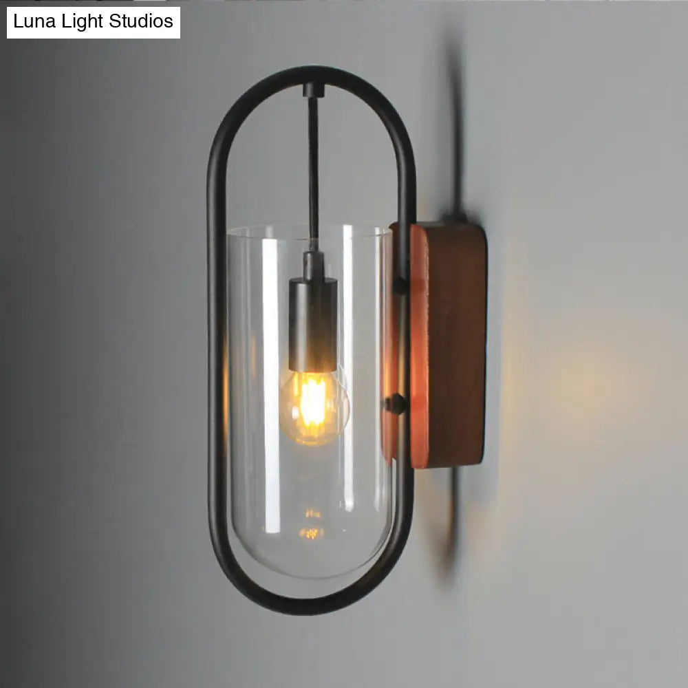 DecorBites™ DecorBites™ Industrial Black Cylinder Sconce Lighting - Clear/Amber Glass Wall Mount Fixture