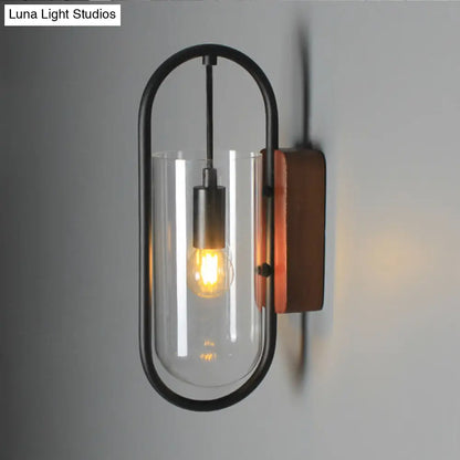 DecorBites™ DecorBites™ Industrial Black Cylinder Sconce Lighting - Clear/Amber Glass Wall Mount Fixture
