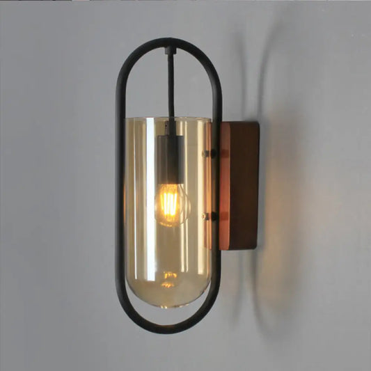 DecorBites™ DecorBites™ Industrial Black Cylinder Sconce Lighting - Clear/Amber Glass Wall Mount Fixture