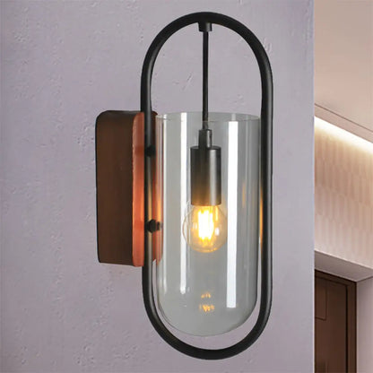 DecorBites™ DecorBites™ Industrial Black Cylinder Sconce Lighting - Clear/Amber Glass Wall Mount Fixture