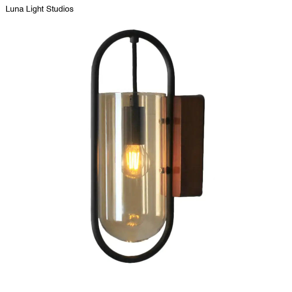 DecorBites™ DecorBites™ Industrial Black Cylinder Sconce Lighting - Clear/Amber Glass Wall Mount Fixture