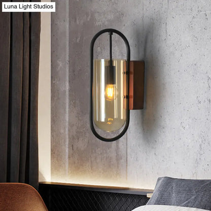 DecorBites™ DecorBites™ Industrial Black Cylinder Sconce Lighting - Clear/Amber Glass Wall Mount Fixture