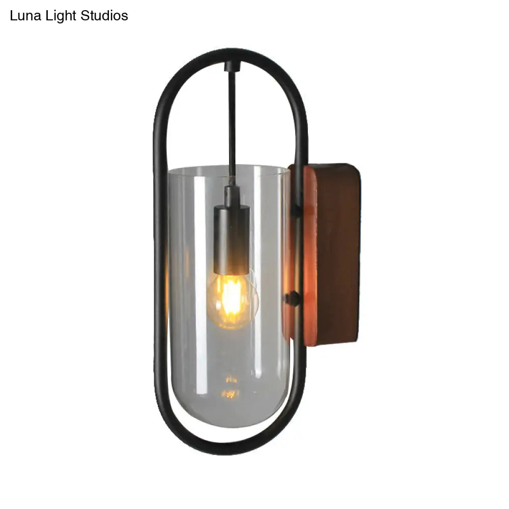 DecorBites™ DecorBites™ Industrial Black Cylinder Sconce Lighting - Clear/Amber Glass Wall Mount Fixture