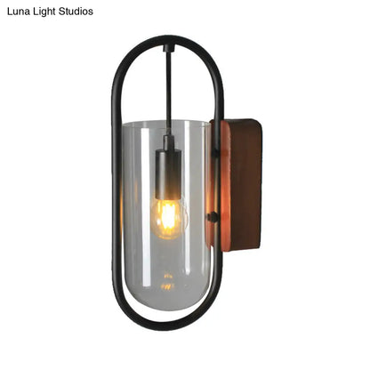 DecorBites™ DecorBites™ Industrial Black Cylinder Sconce Lighting - Clear/Amber Glass Wall Mount Fixture