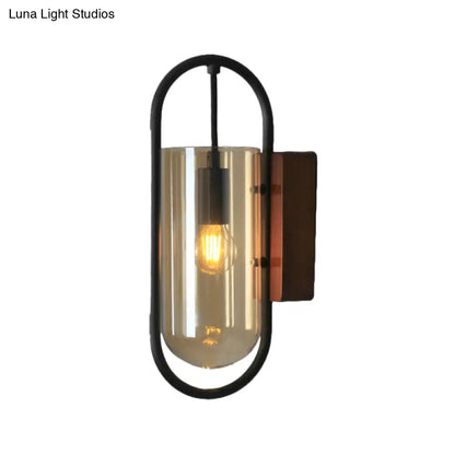 DecorBites™ DecorBites™ Industrial Black Cylinder Sconce Lighting - Clear/Amber Glass Wall Mount Fixture