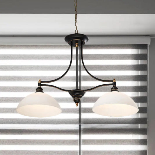 DecorBites™ Industrial Black Dome Island Light Fixture with Opal Glass - 2-Bulb Dining Table Hanging Lamp