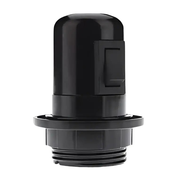 Black plastic industrial lamp holder with e27 base bulb socket and rectangular side switch for bedroom use