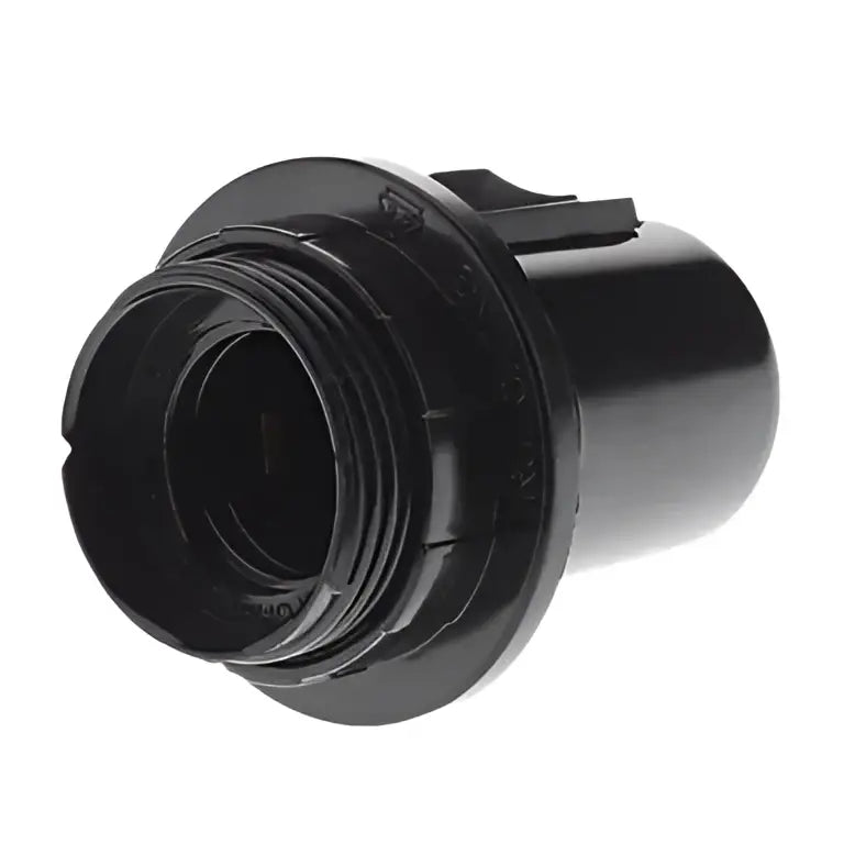 Black plastic industrial e27 base bulb socket lamp holder with threaded metal contacts for bedroom switch use