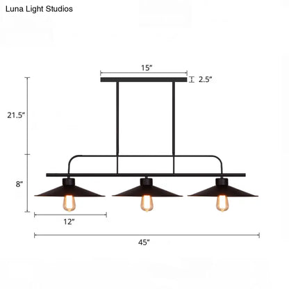 DecorBites™ Industrial Black Finish Flared Hanging Lamp with 3 Lights - Perfect for Restaurants!