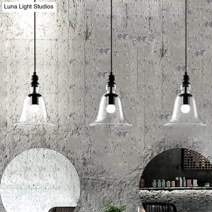 Industrial Black Flared Ceiling Pendant Light with Clear Glass for Dining Room - 1-Light Fixture