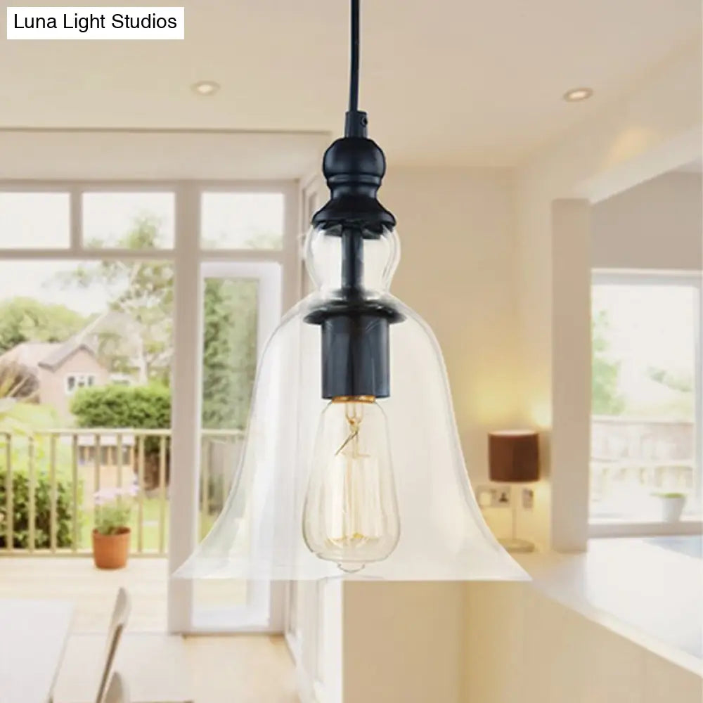 Industrial Black Flared Ceiling Pendant Light with Clear Glass for Dining Room - 1-Light Fixture