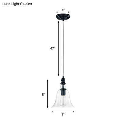 Industrial Black Flared Ceiling Pendant Light with Clear Glass for Dining Room - 1-Light Fixture