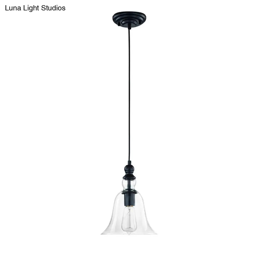 Industrial Black Flared Ceiling Pendant Light with Clear Glass for Dining Room - 1-Light Fixture