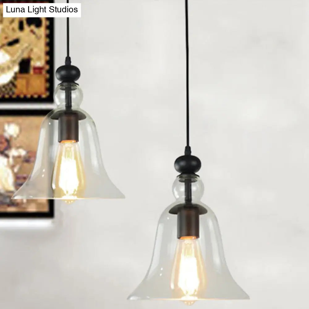 Industrial Black Flared Ceiling Pendant Light with Clear Glass for Dining Room - 1-Light Fixture