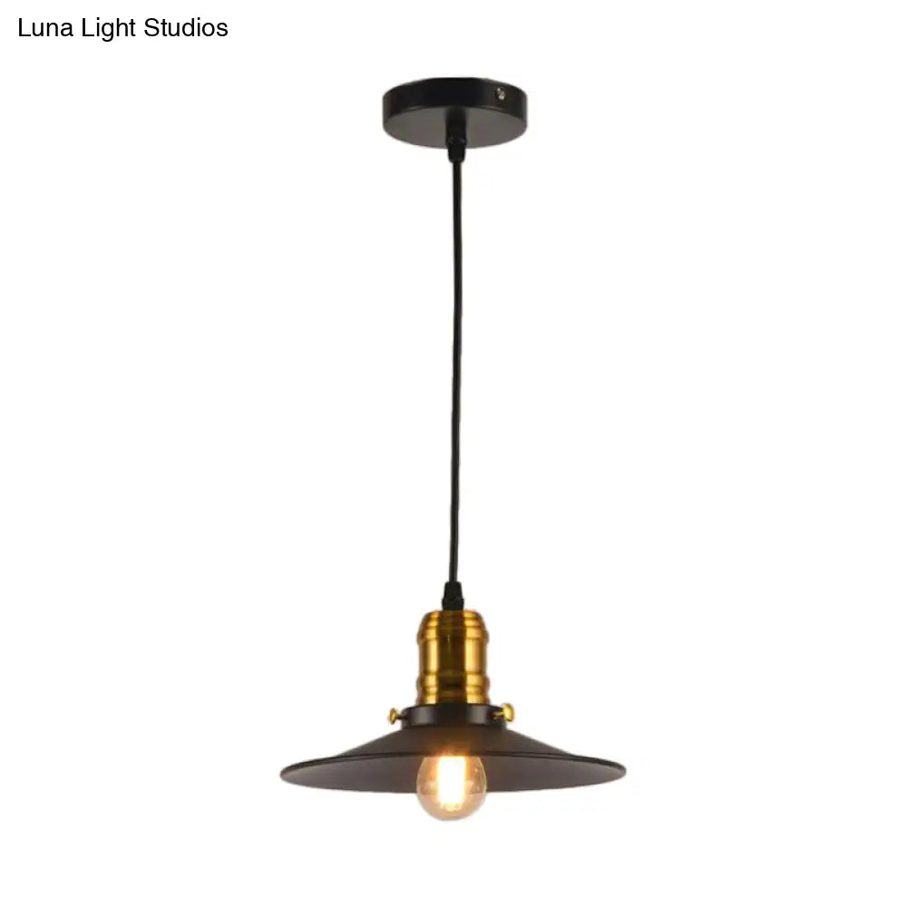 Industrial Black Flared Single Bulb Metal Pendant Light - 8.5"/10"/12" Wide - Stylish Dining Room Hanging Lamp