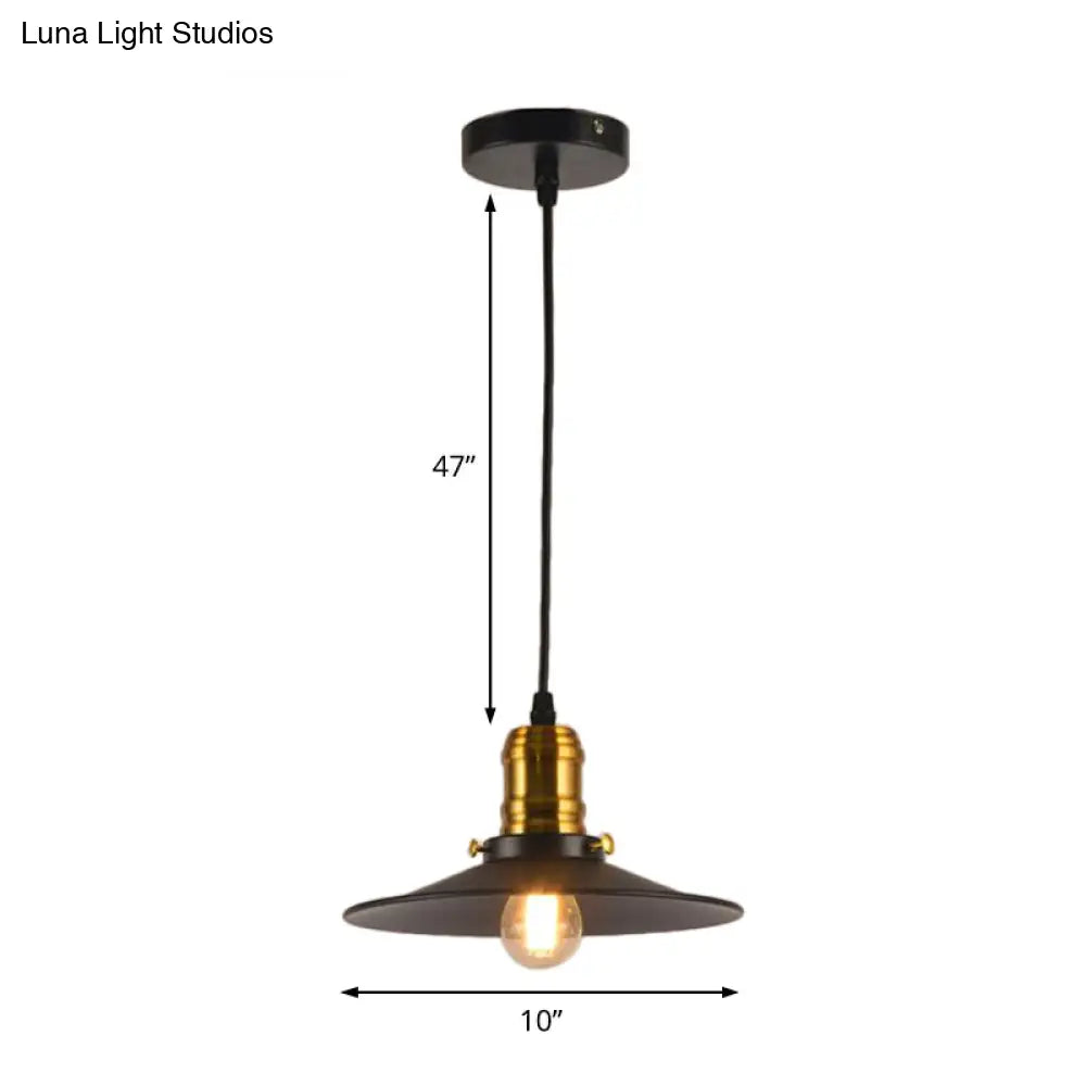 Industrial Black Flared Single Bulb Metal Pendant Light - 8.5"/10"/12" Wide - Stylish Dining Room Hanging Lamp