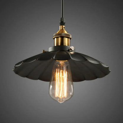 Industrial Black Floral Shade Beer Bar Pendant Lamp, Metallic 1 Head, 10" Width